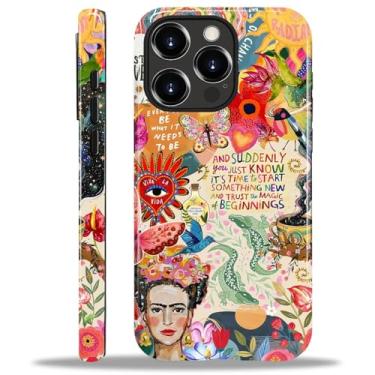 Imagem de COTAIL Capa para iPhone 15 Pro Max, capa híbrida de 2 camadas, proteção de nível militar, durável, à prova de choque, antiarranhões, colagem Viva La Frida
