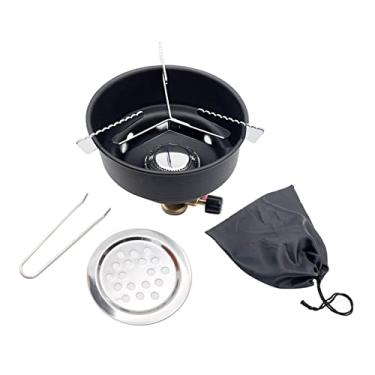 Imagem de Fogão a gás portátil para piquenique ao ar livre para acampamento e fogão de butano – Fogão à prova de vento para cozinhar ao ar livre e emergência - Aço inoxidável/ferro/latão, bolsa de transporte