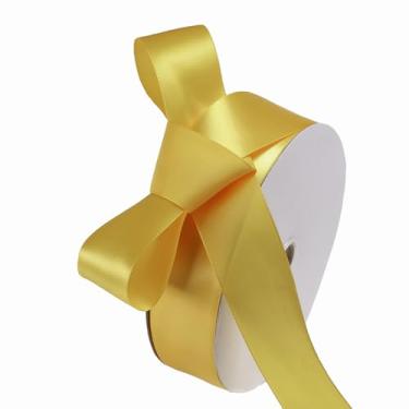 Imagem de Fita de cetim de poliéster dourada de 3,8 cm x 100 metros fitas de tecido de face única para rosas eternas, buquês de flores, embrulho de presente, artesanato, chá de panela, decoração de casamento