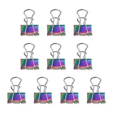 Imagem de GSHLLO 10 peças de clipe de fichário de metal arco-íris grampos de papel colorido clipes de organização de documentos de arquivo pequenos clipes de material de escritório clipes para agendas de