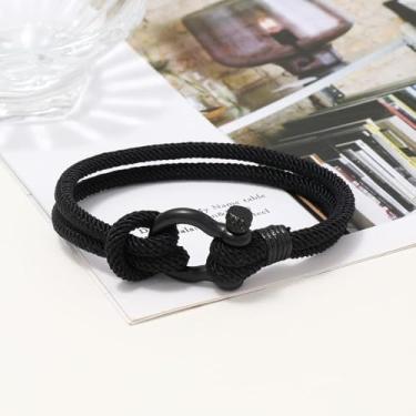 Imagem de Pulseira masculina de corda ajustável com fecho preto para sobrevivência ao ar livre, acessório de moda casual, Length 8.3 inches (21 cm), Aço inoxidável Corrente milanesa Aço inoxidável, Sem Pedra