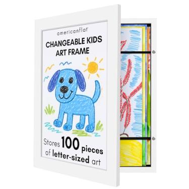 Imagem de Americanflat Moldura de arte infantil de 25 x 30 cm, porta-retratos com carregamento frontal, comporta 100 obras de arte, use como moldura de 21 x 28 cm com tapete, Minha mini obra-prima, ferragens
