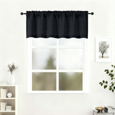 Imagem de Lecloud Saia preta para janela de 45,7 cm de comprimento, cortinas de cozinha macias texturizadas de linho sintético com filtro leve, cortinas curtas arejadas com bolsos de haste para banheiro, porão