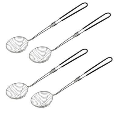 Imagem de Hordion 4 colheres de coador de panela quente, mini escumadeira de fio de aço inoxidável shabu asiático com alça para panela quente Tortellini Meatball