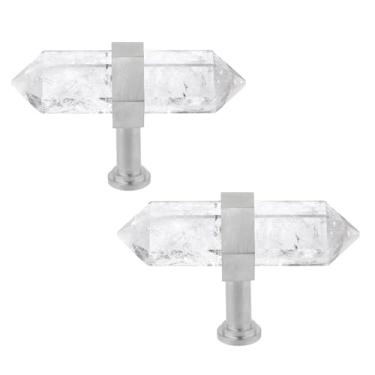 Imagem de Rockcloud Pacote com 2 puxadores de gaveta de pedra de ponto de cristal com parafusos puxador de armário prateado puxador de armário decoração de casa, cristal de rocha