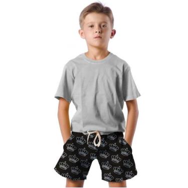 Imagem de Shorts Infantil Bermuda Calção Praia Verão Coroas Rei Cartoon White 43