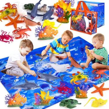 Imagem de Toy INNOCHEER Kids Ocean Animals com PlayMat, pacote com 18 anos, de 3