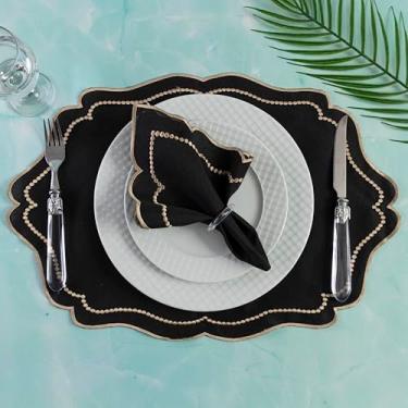 Imagem de Kit 24 Pçs 12 Lugares Mesa Posta Sousplat Jogo Americano Realeza Bordado Dourado Preto