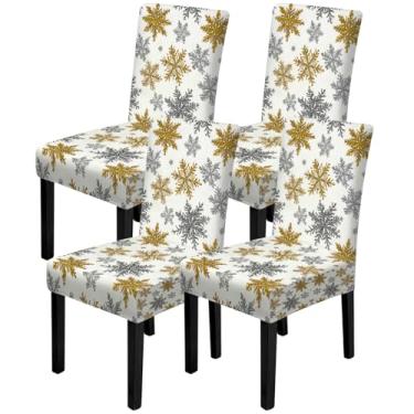 Imagem de ANNA QUEEN Conjunto de 4 capas de cadeira de Natal, capas elásticas removíveis, laváveis para jantar, fazenda, hotel, festa, casamento (estilo 11)