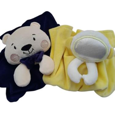 Imagem de Naninha Bebe Menino Com Prendedor de Chupeta; Bico Astronauta e Ursinho Para Enxoval Recém- Nascido Fofo