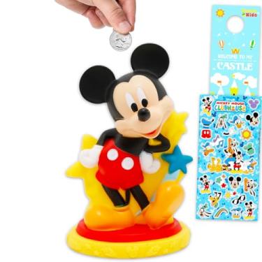 Imagem de Conjunto de cofrinho Mickey Mouse – Pacote com 20,3 cm Mickey Coin Economizando Dinheiro Pote de Notas Plus Adesivos, Mais | Disney Money Bank para crianças, meninos