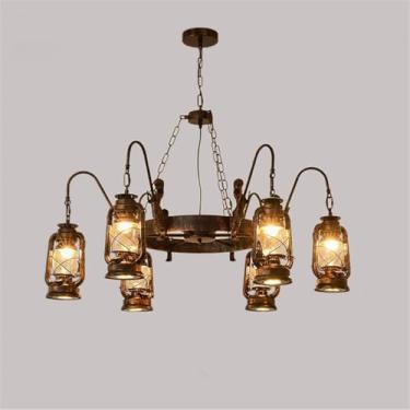 Imagem de Lustre retrô americano com LED, estilo industrial, criativo e moderno, ideal para sala de estar, restaurante, quarto, casa de campo, loft, loja de roupas, lan house, bar, luminária pendente