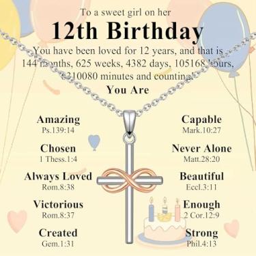 Imagem de Colar de aniversário 7, 8, 9, 10, 11 anos, presentes para meninas, colar de cruz cristã religiosa, ideias de presente, presente de feliz aniversário para meninas, filha, neta, irmã, sobrinha, Aço