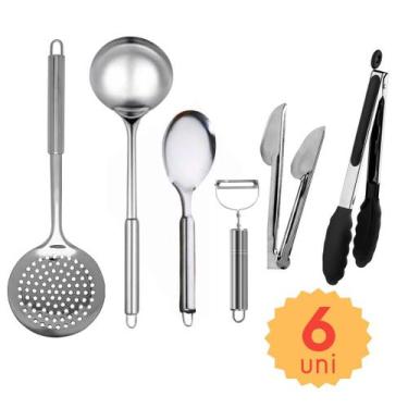 Imagem de Kit Jogo 9 Utensílios de Cozinha em Inox Pegador Silicone Monte seu Ki