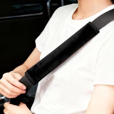 Imagem de Asofelk Almofada de ombro macia para cinto de segurança, 4 peças de almofadas de cinto pretas, capas para cinto de segurança de carro/almofada de ombro para todos os carros e mochilas