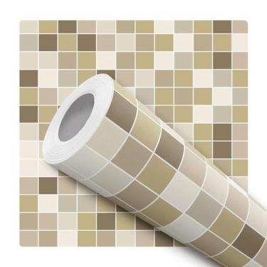 Imagem de Papel De Parede Adesivo Lavável Cozinha Pastilhas Bege Nude Marrom 10m