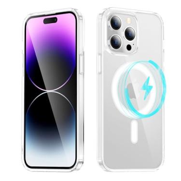 Imagem de PAIDAAR Capa magnética cristalina para iPhone 15 Pro, compatível com MagSafe, [ímã forte] [não amarelo] [proteção de grau militar de 3 metros] Capa fina transparente para celular - transparente