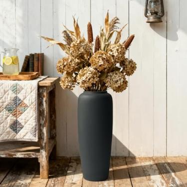 Imagem de Vaso rústico de cerâmica preta – Vaso de fazenda feito à mão de 40 cm de altura para grama dos pampas e flores secas, grande para sala de estar, entrada e decoração de canto
