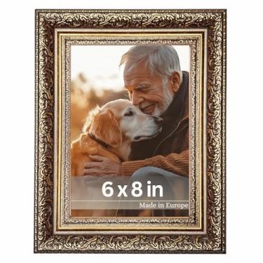 Imagem de VictoR Porta-retrato Leonardo dourado marrom 15 x 20 cm - Moldura antiga com vidro acrílico inquebrável - Moldura antiga de 15 x 20 cm - Barroco