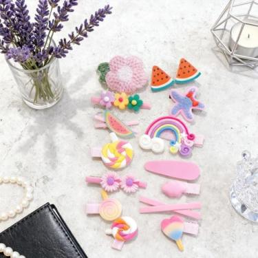 Imagem de Conjunto de 14 peças de acessórios de cabelo para meninas, grampos de cabelo coloridos para crianças, acessórios de cabelo com tema de doces com flores