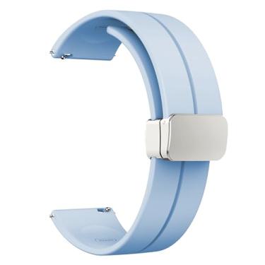 Imagem de LYSMVIVI Pulseira magnética para relógio esportivo de silicone macio de liberação rápida de 22 mm, 20 mm, 19 mm, 18 mm e 16 mm para homens e mulheres, pulseira de substituição de silicone magnético