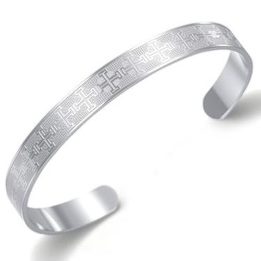 Imagem de VASSAGO Pulseira com cruz de Jerusalém, aço inoxidável, cruzados, pingente de cruzado, religioso, oração, amuleto medieval, batismo, joia presente para mulheres e homens, One Size, Aço inoxidável, Sem