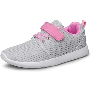 Imagem de Tênis de corrida infantil unissex TOEDNNQI com alça respirável e leve para crianças pequenas, Grey/Pink, 7 Toddler