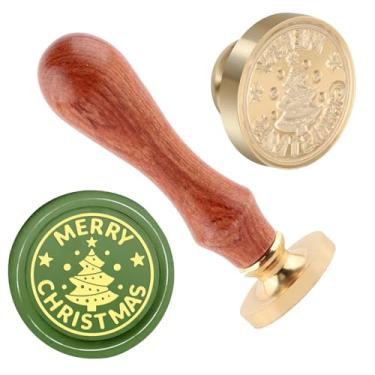 Imagem de Selo de cera de Natal Carimbo de selagem de árvore de Natal latão e uma alça de madeira carimbos cabeça para cartões de natal convites de festa carta envelope cartões de felicitações presentes