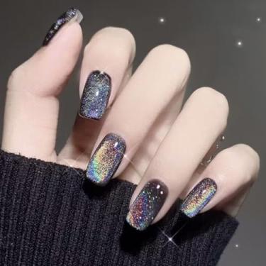 Imagem de 24 peças de unhas postiças quadradas curtas francesas, unhas postiças de gel macio, cobertura completa de acrílico brilhante, unhas postiças naturais reutilizáveis para mulheres, meninas, uso diário