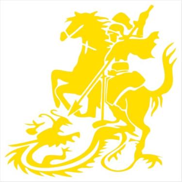 Imagem de Decoração de Fé: Adesivo de São Jorge Com o Dragão | Amuleto e Símbolo de Proteção em Vinil de Recorte | Perfeito para Porta, Paredes Lisas, Veículos (AMARELO, 24X24 CM)