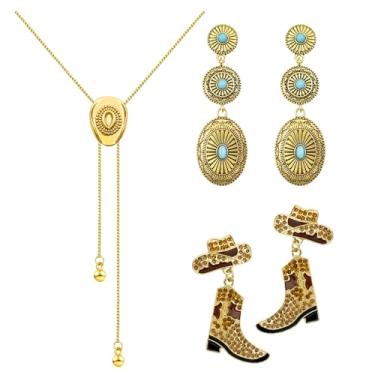 Imagem de FIRSAUKI Conjunto de joias Western Cowgirl Botas de Cowboy Brincos Country Concho Brincos Chapéu Bolo Tie Colar West Rodeo Acessórios para Mulheres Ouro Prata, adjustable, Latão, Sem Pedra Preciosa