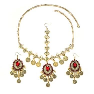 Imagem de Corrente de cabeça brinco indiano para mulheres cristal boêmio deusa acessórios de cabelo noiva borla moeda antiga corrente testa acessórios para cabeça Diwali Coachella Boho Jhumka Festival Jewelry