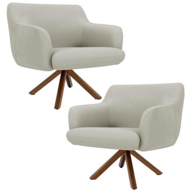 Imagem de Kit 2 Poltronas Base Madeira Jade C-26ano Bege Claro