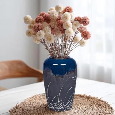 Imagem de Wancetang Vaso preto e azul marinho, vaso de cerâmica azul escuro de 20 cm para flores, vasos decorativos modernos para decoração de casa, decoração de sala de estar costeira, centro de mesa