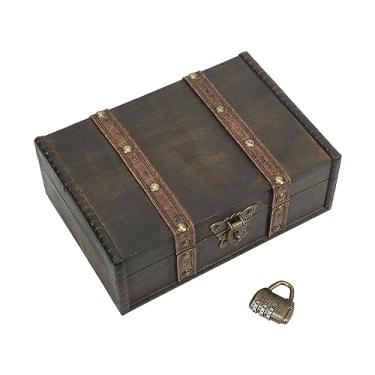Imagem de Caixa de joias V Requintada, linda e de alta resistência, inodora, caixa de armazenamento de madeira antiga com trava de senha para armazenamento e coleção de joias Madeira