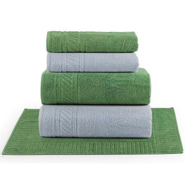 Imagem de Jogo De Banho Toalhas Yara 100% Algodão Fio Penteado Macio 05 Peças Listras - Floresta Verde Cinza