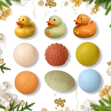 Imagem de Conjunto de brinquedos de banho de bebê de 6 a 12 meses, brinquedo de pato flutuante e bolas sensoriais para crianças de 1 a 3 anos, canudo de trigo macio e sem furos, presente infantil Montessori