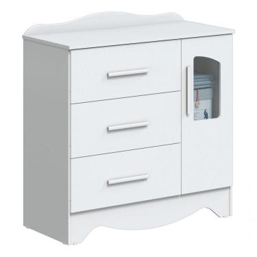 Imagem de Cômoda Infantil 1 Porta 3 Gavetas Lisi - Moveis Peroba Branco Brilho