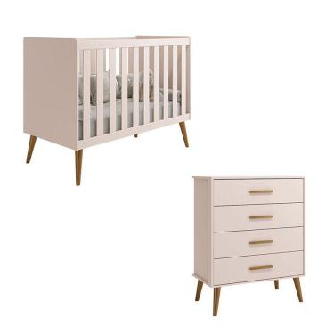 Imagem de Berço Americano E Cômoda Gaveteiro Infantil Isis Rosa Acetinado - Reller