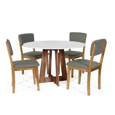 Imagem de Mesa De Jantar Redonda Montreal Bran/nor Com 4 Cadeiras Estofadas Ella Cinza