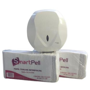 Imagem de Kit dispenser velox + papel toalha interfolha 2000 folhas rosa - SMART