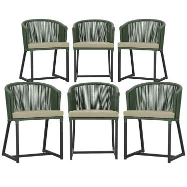 Imagem de 6 Cadeiras De Jantar área Noronha Preta E7 Trama  Verde