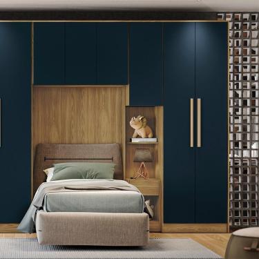 Imagem de Guarda-roupa 2 Portas 2 Gavetas Kappesberg Adapt Nogueira/azul Profundo 80cm