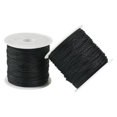 Imagem de 2 rolos de fio de nylon de 0,8 mm para pulseiras trançadas, cordão de nó chinês para fazer joias, macramê, artesanato, amizade, pulseira, colar, preto