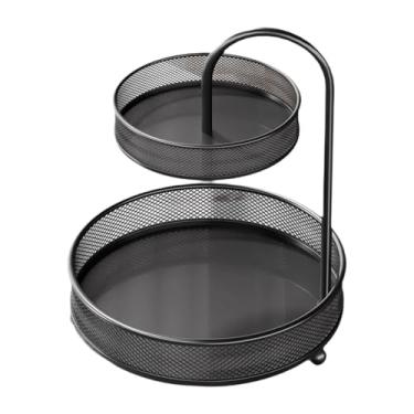 Imagem de predolo Cesta de frutas e legumes moderna de metal com 2 camadas, ideal para armazenar pão, lanches e vegetais na sala de estar, Preto