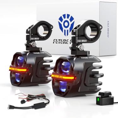 Imagem de Future Eyes Faróis de neblina de motocicleta 120W LED âmbar luzes de condução auxiliares com DRL e estroboscópio, luz de motocicleta IP67 à prova d'água para andar à noite, off-road, bicicleta suja