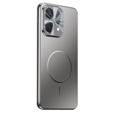 Imagem de HAOMRIYL Capa magnética para Oppo Find X9/X9pro, proteção de lente com tudo incluído, fina, à prova de choque, borda galvanizada, capa elegante, cinza, X9Pro