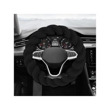 Imagem de NYTKL Capa de volante fofa para carro, 38 cm, antiderrapante, torcida, difusa, protetor de volante, confortável e luxuoso, decoração de interiores para mulheres e meninas (preto)