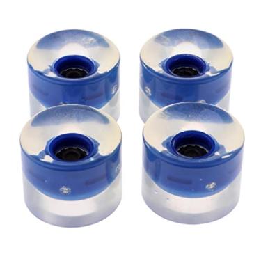 Imagem de Pacote com 4 rodas de longboard brilhantes - Up at Night for Safe Street Riding - Material PU para Downhill Cruising - Kit de substituição de skate - Azul escuro