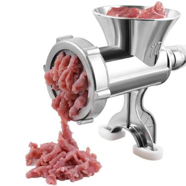 Imagem de Moedor Manual de Carne e Alimentos, Máquina de Moer em Aço Inoxidável para Embutidos, Nº 10, Base Antiderrapante, Desmontável, Acionamento Manual, 20x7.5x20cm